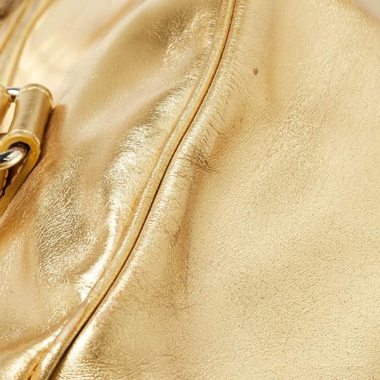 Pre Owned Balenciaga Metallic Gold Leather Bowling MM Bag