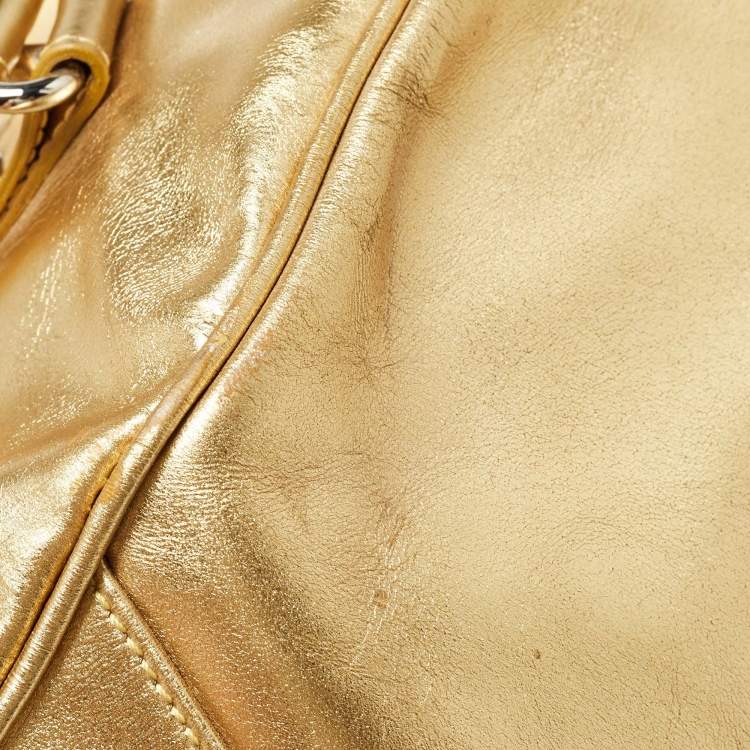 Pre Owned Balenciaga Metallic Gold Leather Bowling MM Bag