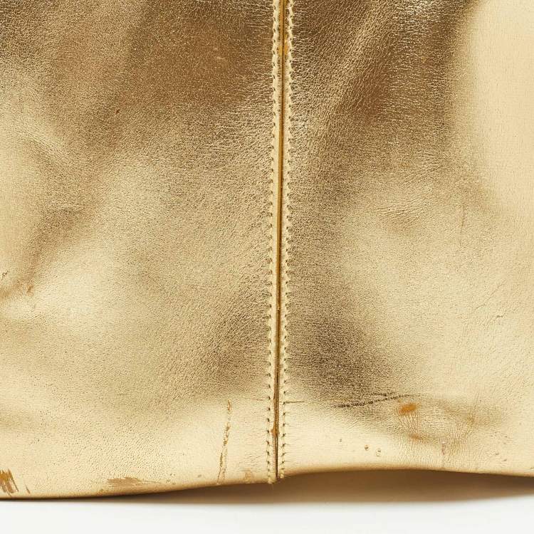 Pre Owned Balenciaga Metallic Gold Leather Bowling MM Bag