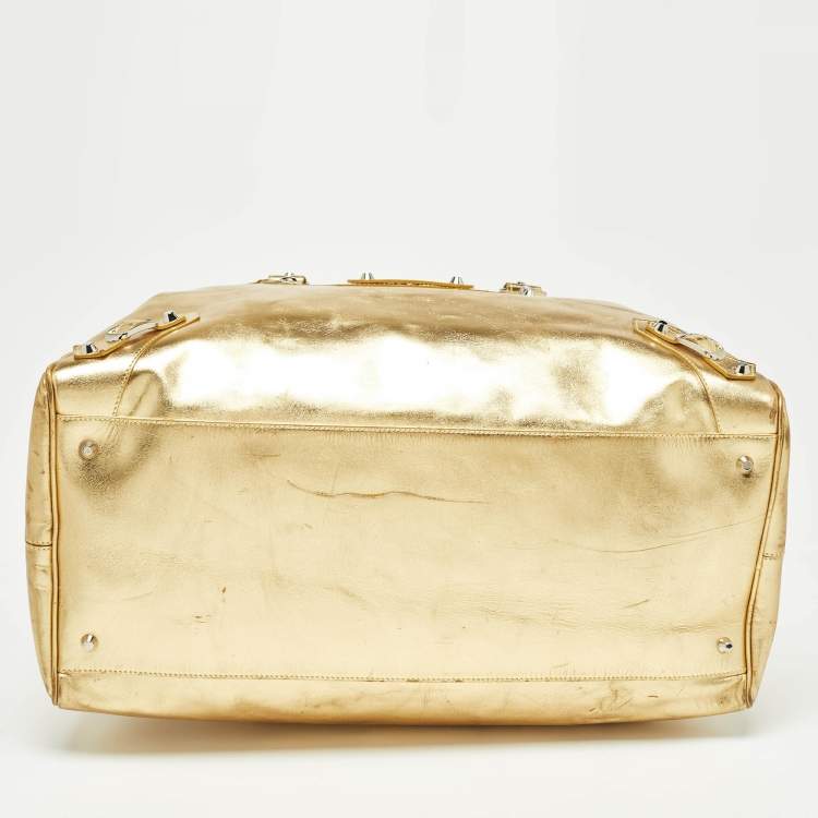 Pre Owned Balenciaga Metallic Gold Leather Bowling MM Bag