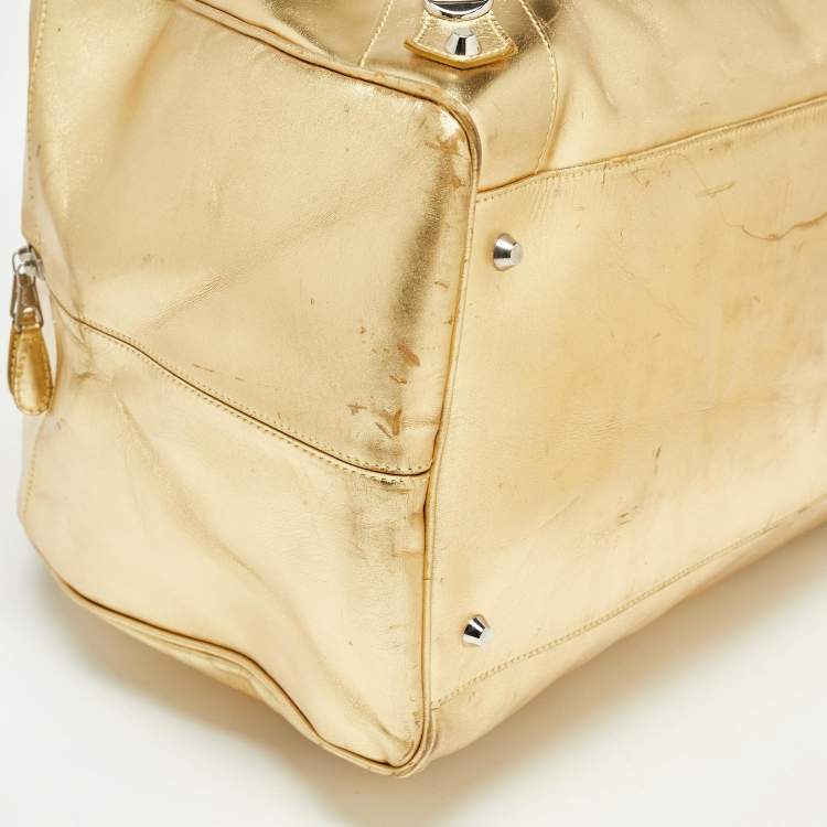 Pre Owned Balenciaga Metallic Gold Leather Bowling MM Bag