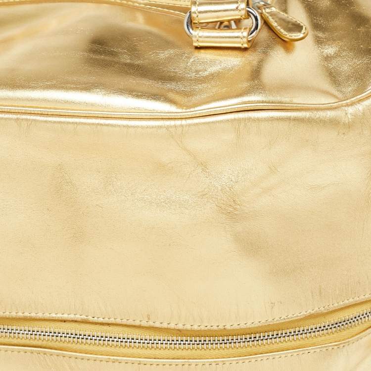 Pre Owned Balenciaga Metallic Gold Leather Bowling MM Bag