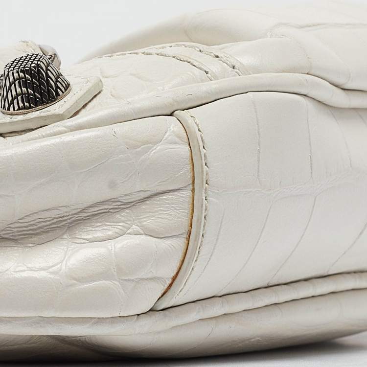 Pre Owned Balenciaga White Croc Embossed Leather Mini Le Cagole Shoulder Bag