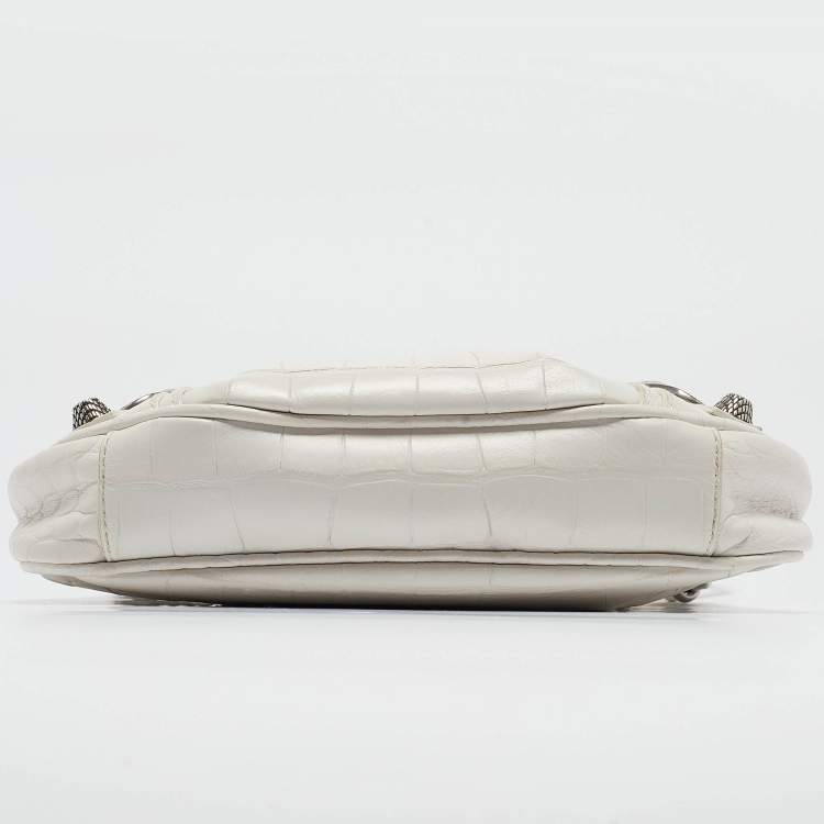 Pre Owned Balenciaga White Croc Embossed Leather Mini Le Cagole Shoulder Bag