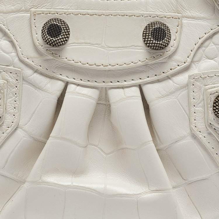 Pre Owned Balenciaga White Croc Embossed Leather Mini Le Cagole Shoulder Bag