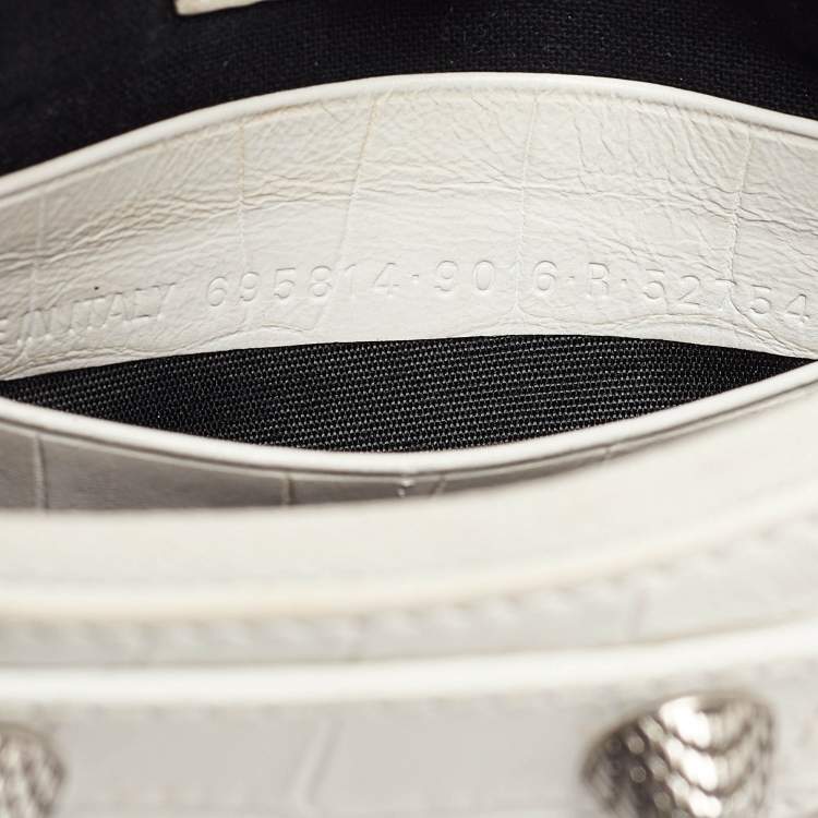 Pre Owned Balenciaga White Croc Embossed Leather Mini Le Cagole Shoulder Bag