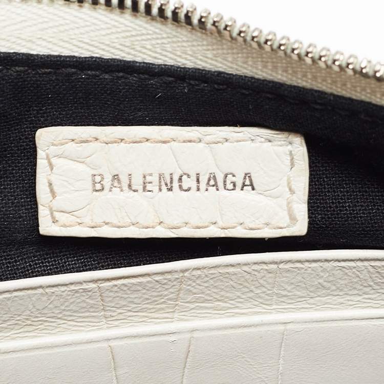 Pre Owned Balenciaga White Croc Embossed Leather Mini Le Cagole Shoulder Bag