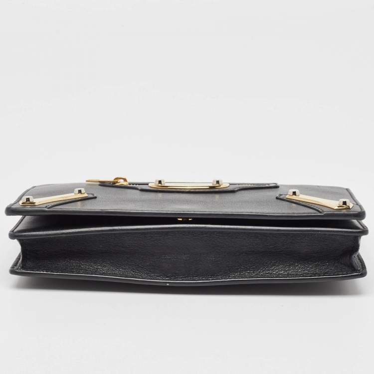 Pre Owned Balenciaga Black Leather Amp Plate Gold Wallet on Chain