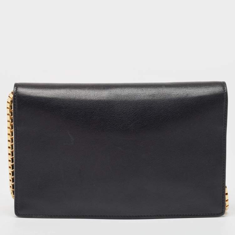 Pre Owned Balenciaga Black Leather Amp Plate Gold Wallet on Chain
