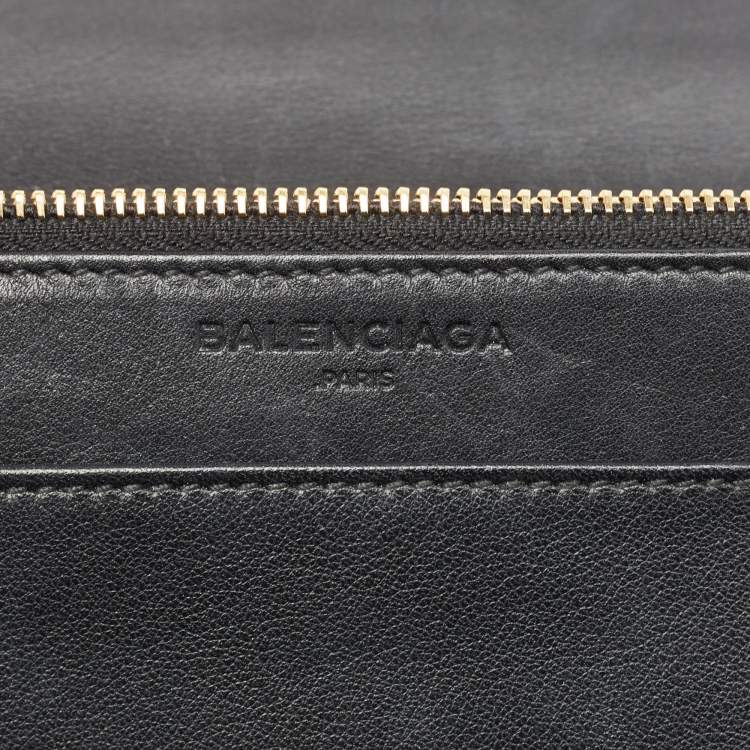 Pre Owned Balenciaga Black Leather Amp Plate Gold Wallet on Chain