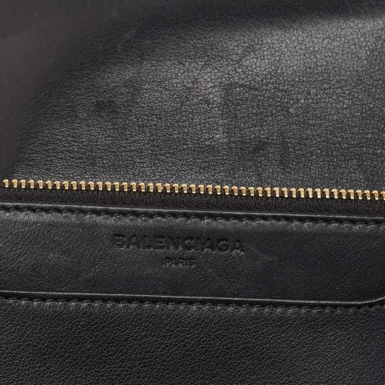 Pre Owned Balenciaga Black Leather Amp Plate Gold Wallet on Chain