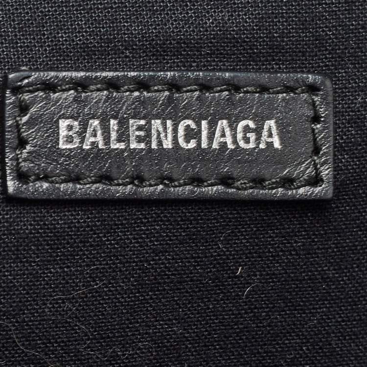 Pre Owned Balenciaga Beige/Black Canvas and Leather M Navy Cabas Tote