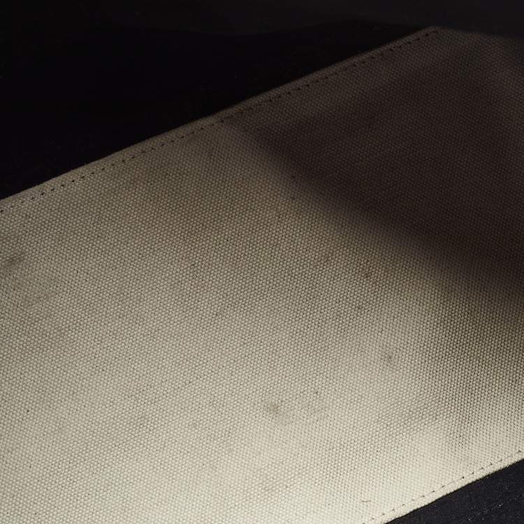 Pre Owned Balenciaga Beige/Black Canvas and Leather M Navy Cabas Tote