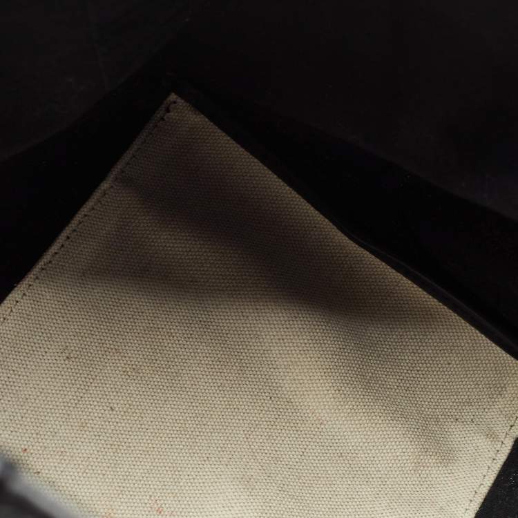 Pre Owned Balenciaga Beige/Black Canvas and Leather M Navy Cabas Tote