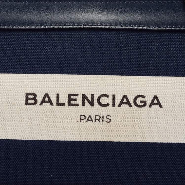 Pre Owned Balenciaga Blue/Off White Canvas and Leather Pochette Shoulder Bag