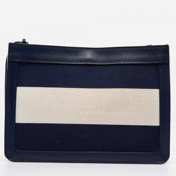 Pre Owned Balenciaga Blue/Off White Canvas and Leather Pochette Shoulder Bag