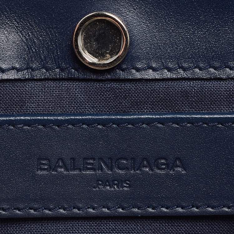 Pre Owned Balenciaga Blue/Off White Canvas and Leather Pochette Shoulder Bag