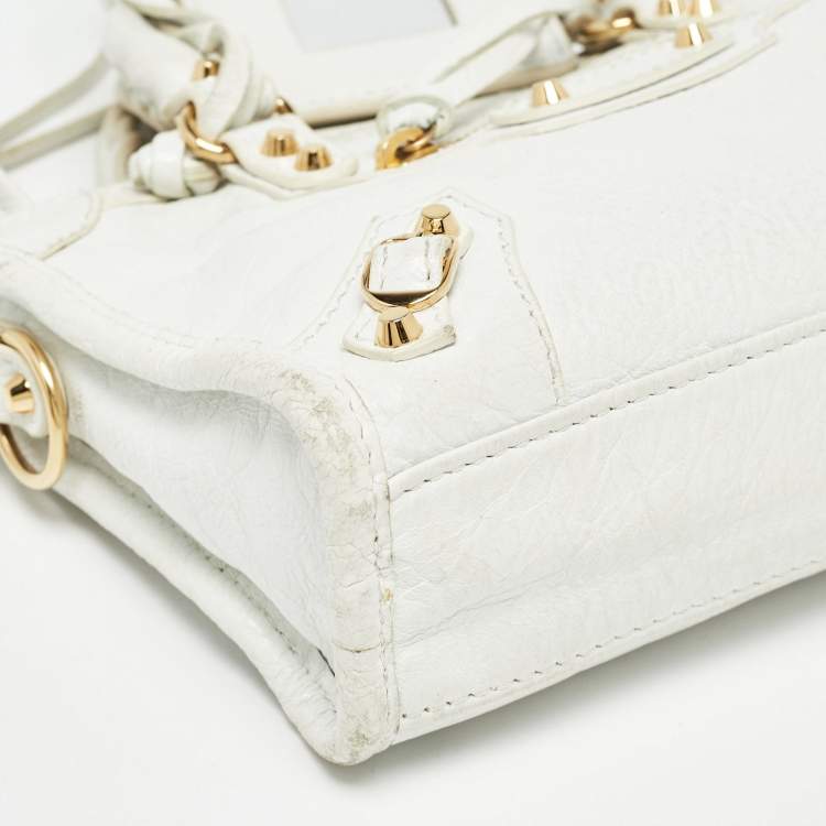 Pre Owned Balenciaga White Leather Nano Classic City Tote