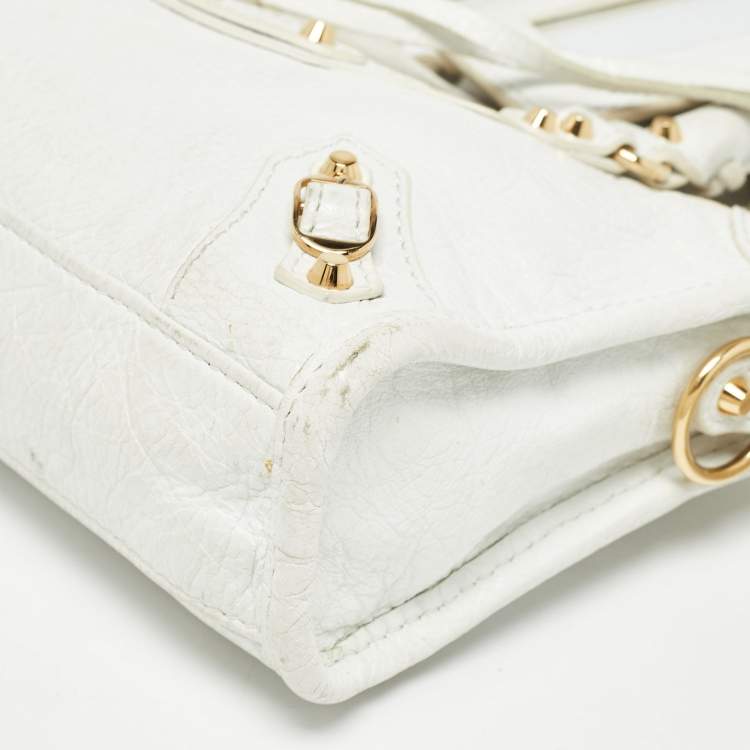 Pre Owned Balenciaga White Leather Nano Classic City Tote