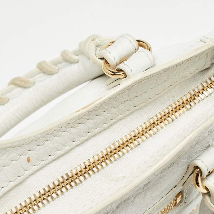 Pre Owned Balenciaga White Leather Nano Classic City Tote