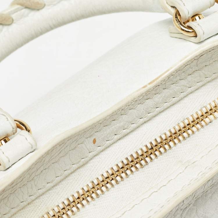 Pre Owned Balenciaga White Leather Nano Classic City Tote