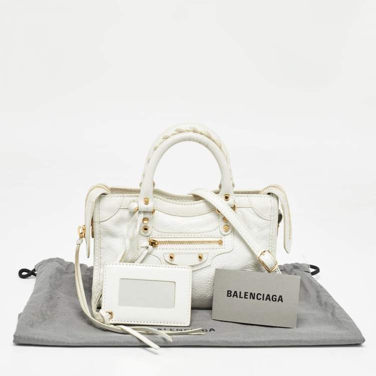 Pre Owned Balenciaga White Leather Nano Classic City Tote
