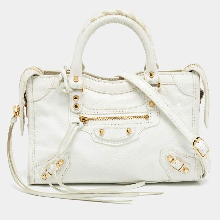 Pre Owned Balenciaga White Leather Nano Classic City Tote