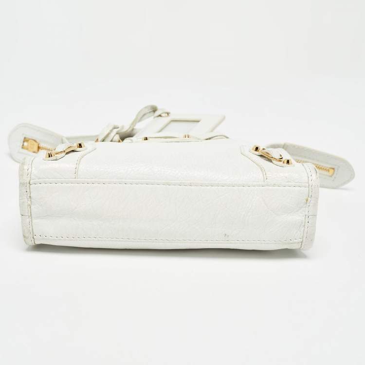 Pre Owned Balenciaga White Leather Nano Classic City Tote