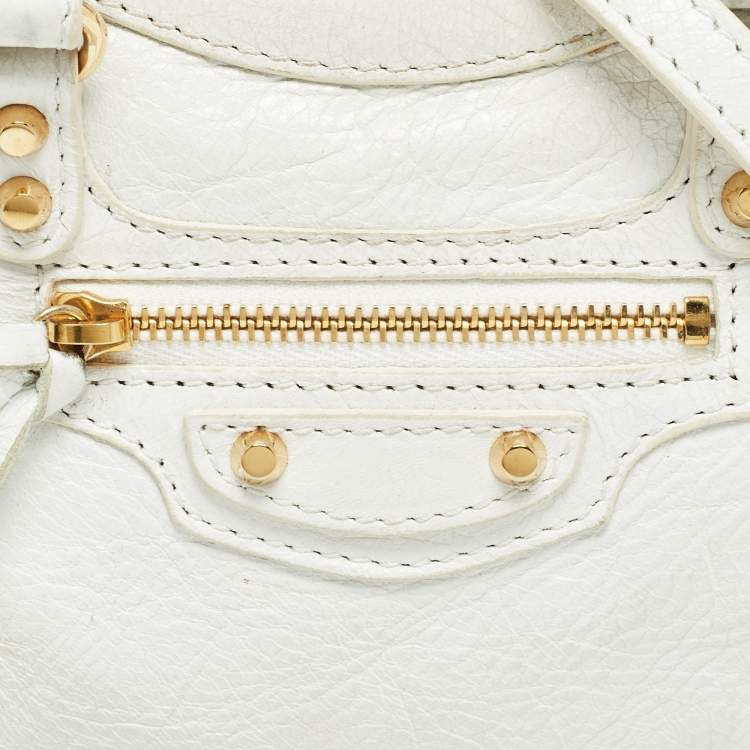 Pre Owned Balenciaga White Leather Nano Classic City Tote