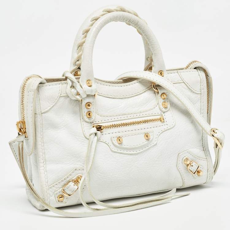 Pre Owned Balenciaga White Leather Nano Classic City Tote