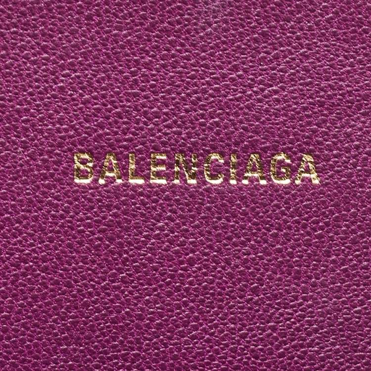 Pre Owned Balenciaga Purple Croc Embossed Leather XS Hourglass Top Handle Bag