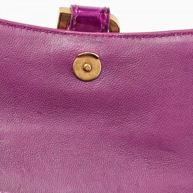 Pre Owned Balenciaga Purple Croc Embossed Leather XS Hourglass Top Handle Bag