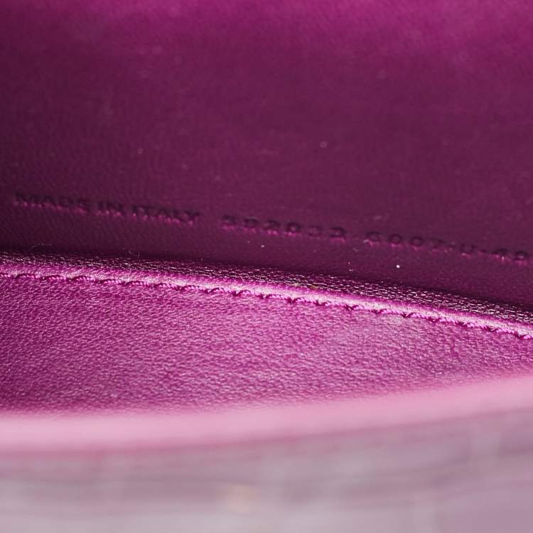 Pre Owned Balenciaga Purple Croc Embossed Leather XS Hourglass Top Handle Bag