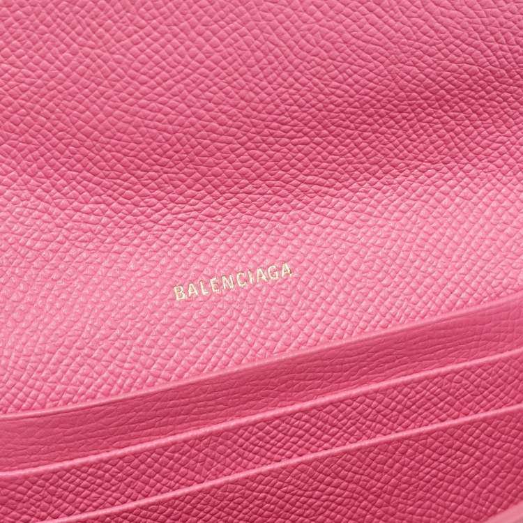 Pre Owned Balenciaga Pink Leather Logo Flap Chain Clutch
