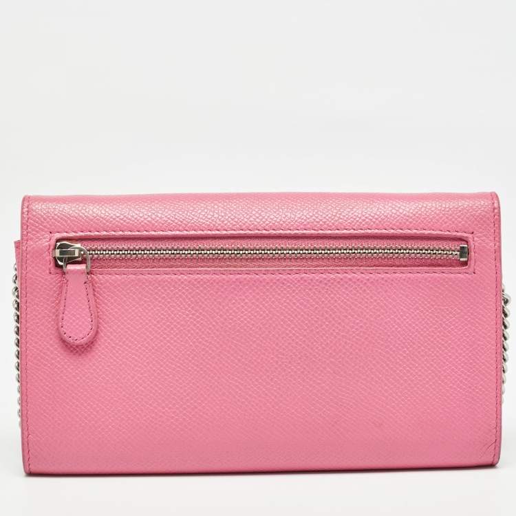 Pre Owned Balenciaga Pink Leather Logo Flap Chain Clutch