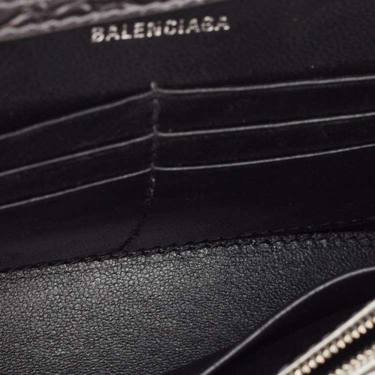 Pre Owned Balenciaga Silver Croc Embossed Leather Hourglass Wallet on Chain