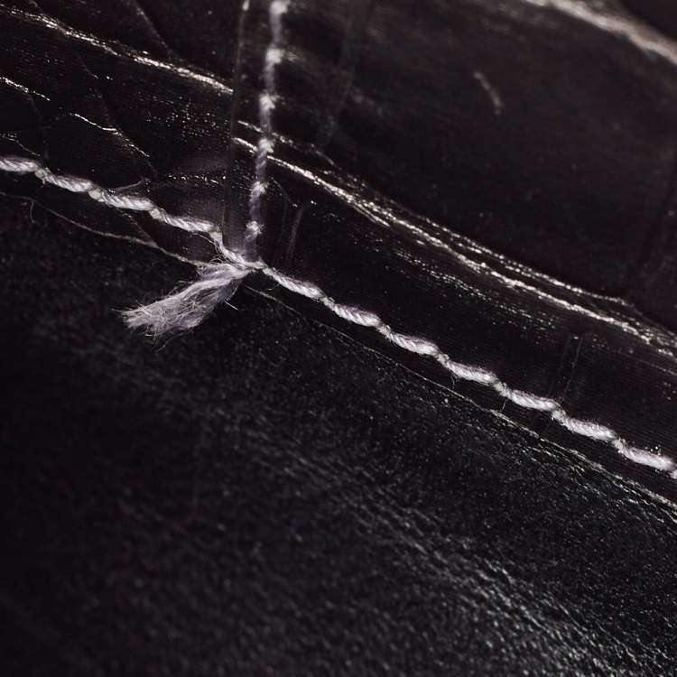 Pre Owned Balenciaga Silver Croc Embossed Leather Hourglass Wallet on Chain
