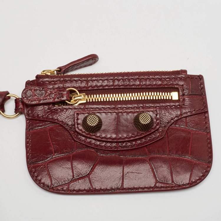 Pre Owned Balenciaga Burgundy Croc Embossed Leather XS Le Cagole Shoulder Bag