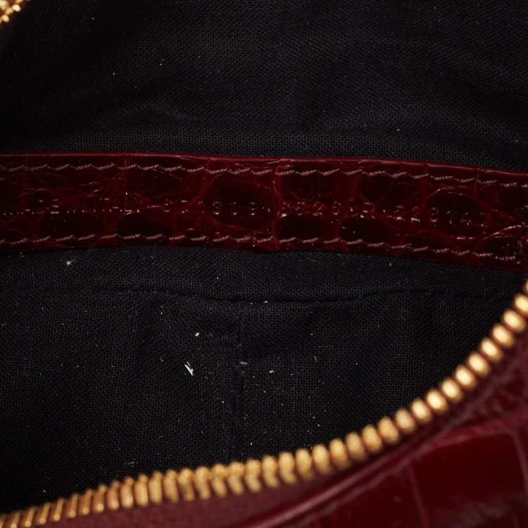 Pre Owned Balenciaga Burgundy Croc Embossed Leather XS Le Cagole Shoulder Bag