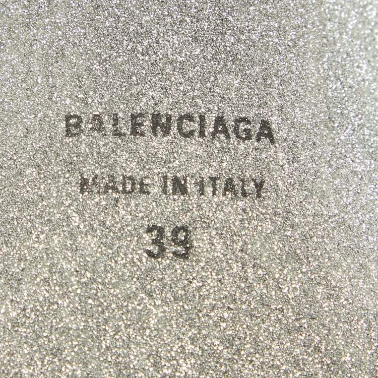 Pre Owned Balenciaga Silver Glitter Knife Mules Size 39