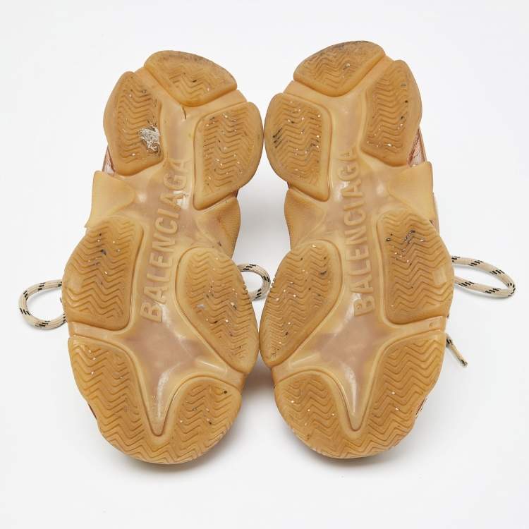 مملوكة مسبقًا Balenciaga Beige Mesh and Faux Leather Triple S Clear Sole Sneakers Size 36