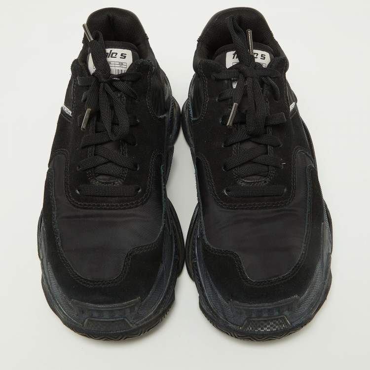 Pre Owned Balenciaga Black Nylon and Suede Triple S Sneakers Size 38