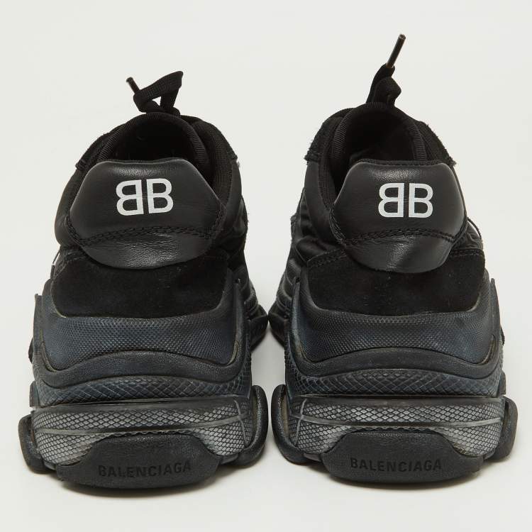 Pre Owned Balenciaga Black Nylon and Suede Triple S Sneakers Size 38