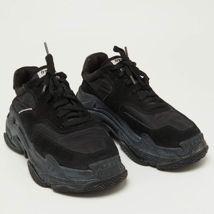 Pre Owned Balenciaga Black Nylon and Suede Triple S Sneakers Size 38
