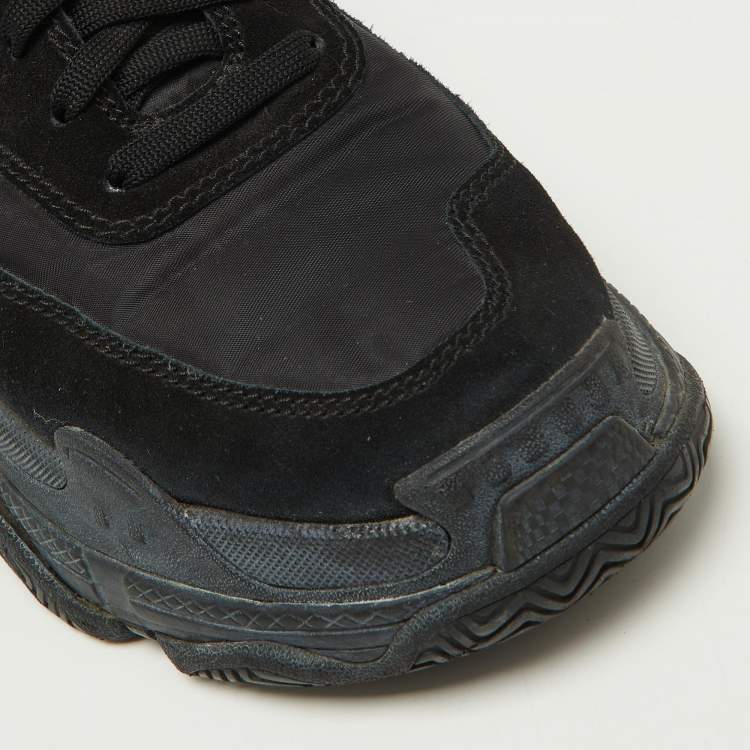 Pre Owned Balenciaga Black Nylon and Suede Triple S Sneakers Size 38