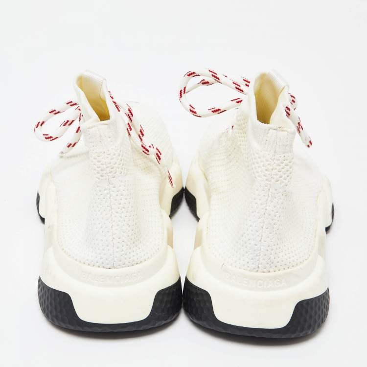 Pre Owned Balenciaga Cream Knit Fabric Speed Lace Up Sneakers Size 39