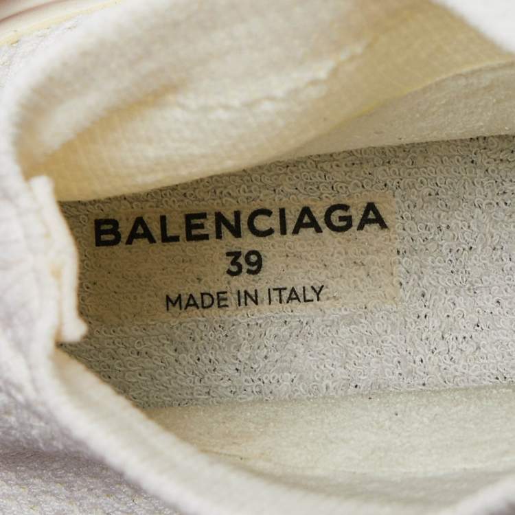 Pre Owned Balenciaga Cream Knit Fabric Speed Lace Up Sneakers Size 39