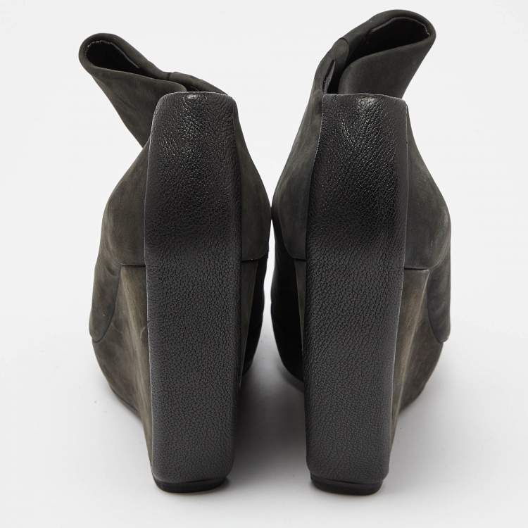 Pre Owned Balenciaga Grey Nubuck Leather Wedge Platform Ankle Booties Size 39