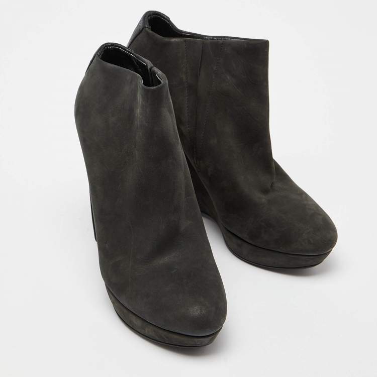Pre Owned Balenciaga Grey Nubuck Leather Wedge Platform Ankle Booties Size 39