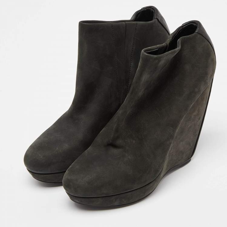 Pre Owned Balenciaga Grey Nubuck Leather Wedge Platform Ankle Booties Size 39